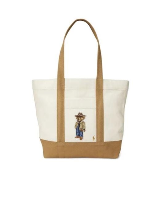 Ralph Lauren White Polo Bear-Motif Tote Bag