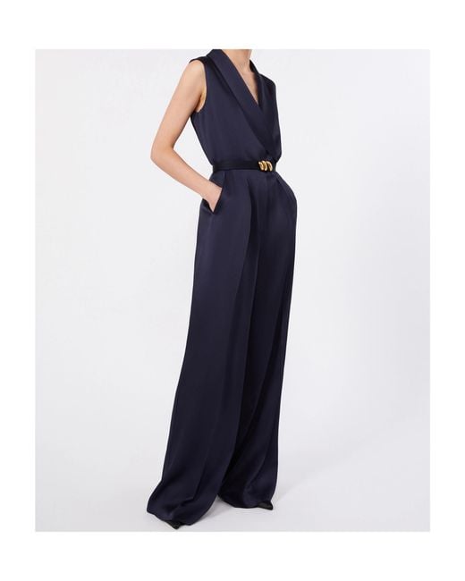 Max Mara Blue Envers Satin Tuxedo Jumpsuit