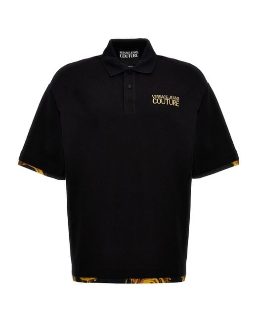 Versace Jeans Black Couture Logo-Embroidered Short-Sleeved Polo Shirt for men