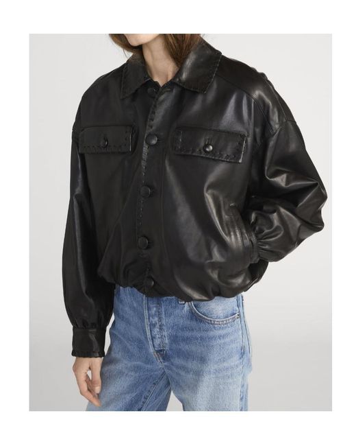 FRAME Black Button Leather Jacket