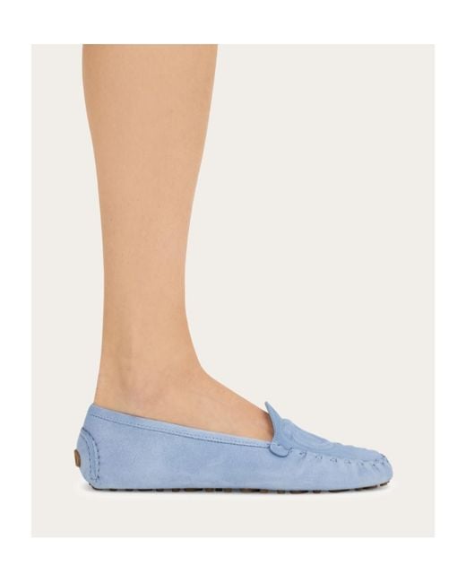 Ferragamo Blue Gancini Driver Loafer