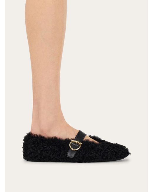 Ferragamo Black Buckle-Fastening Shearling Lace-Up Shoes