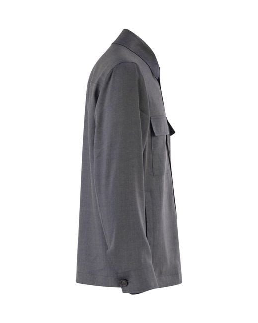 Peserico Gray Patch Pocket Shirt Jacket for men