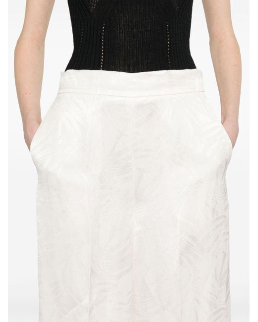 Twinset White Jacquard Satin Palazzo Trousers