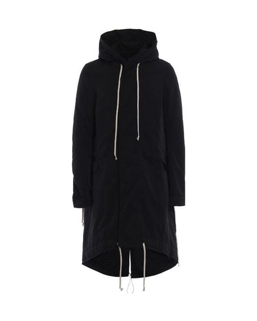 Rick Owens Black Drkshdw Hooded Long Parker Coat for men