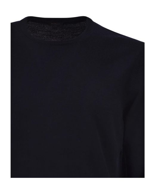Kiton Blue Ribbed Hem Crew Neck Knitted Sweater for men
