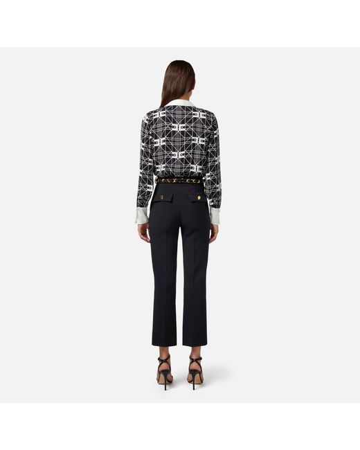 Elisabetta Franchi Black Allover Logo Printed V-Neck Bodysuit