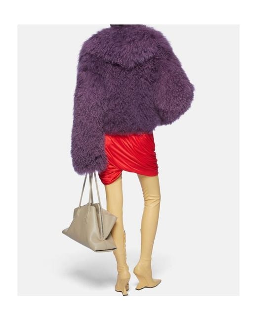 The Attico Purple Mongolian-Fur Long-Sleeves Jacket