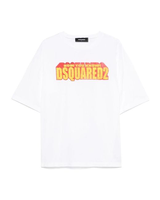 DSquared² White Wash Loose Fit Slogan T-Shirt for men