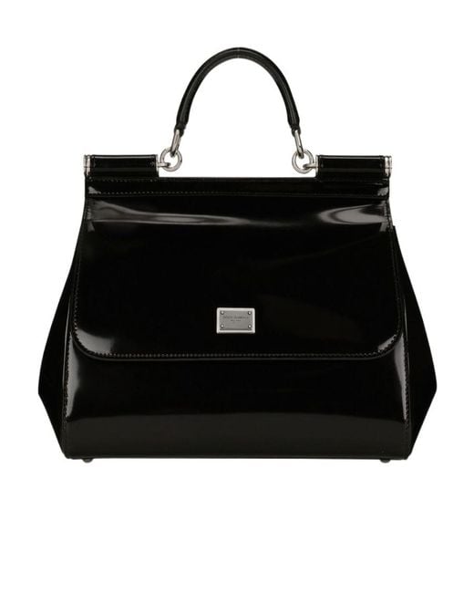 Dolce & Gabbana Black Logo-Plaque Medium Sicily Bag
