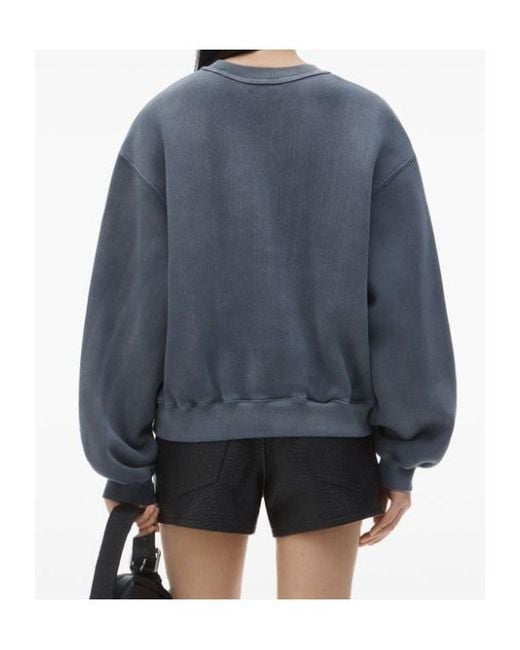 T By Alexander Wang Blue Logo Embossed Crewneck Sweatshirt