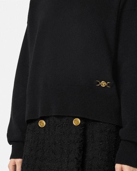 Versace Black Logo-Plaque Crewneck Jumper