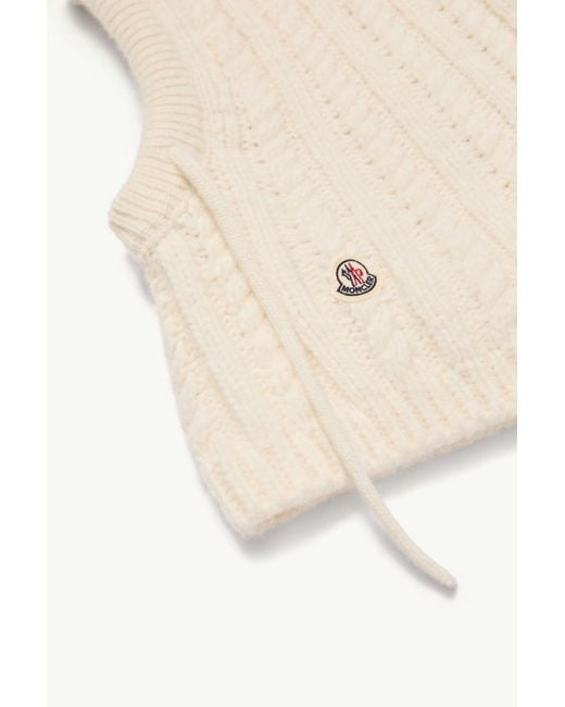 Moncler White Cable Knit Alpaca Blend Balaclava