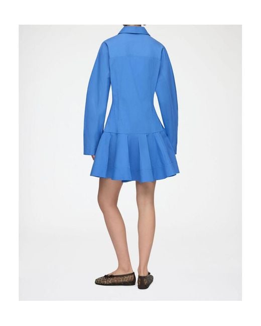 Ganni Blue Button-Up Flared Mini Dress