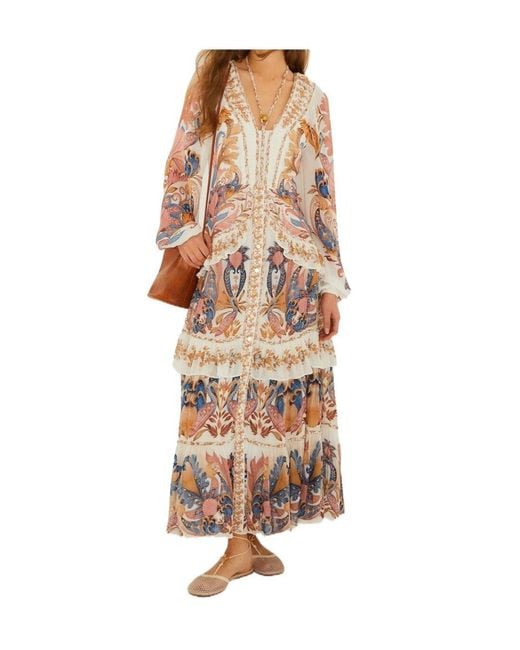 Farm Rio Natural Tiered Ruffled Maxi Dress