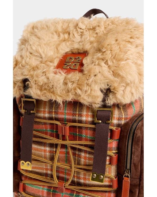 DSquared² Brown Checkered Backpack for men