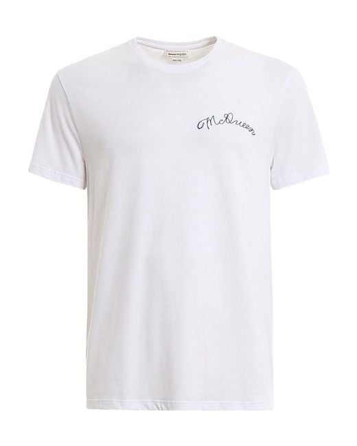McQueen White Round-Necked Logo T-Shirt for men