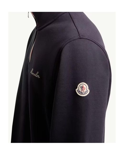 Moncler Blue Logo Embroidered Polo-Neck Sweatshirt for men