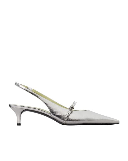Tory Burch White Double T Metallic Pointed-Toe Pumps