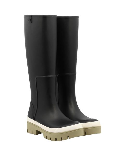 Tory Burch Black Ridged Rubber Sole Boots