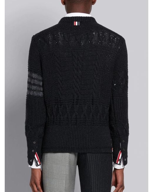 Thom Browne Black Aran Cable Tonal 4-Bar Jumper for men