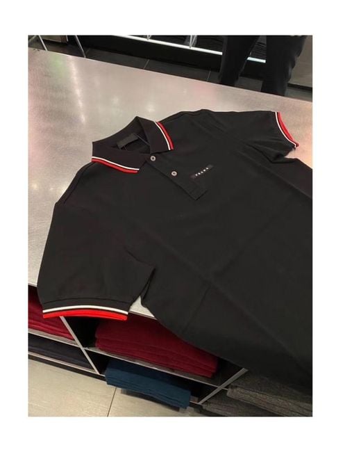 Prada Black Short Sleeve Button Polo Shirt for men