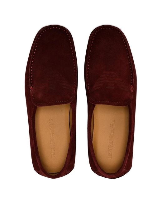 Emporio Armani Red Suede Loafer Shoes for men