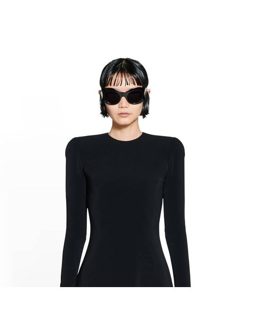 Balenciaga Black Crewneck Pleated Long-Sleeved Dress