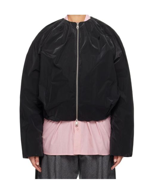 Adererror Black Round-Collar Pleated Down Jacket