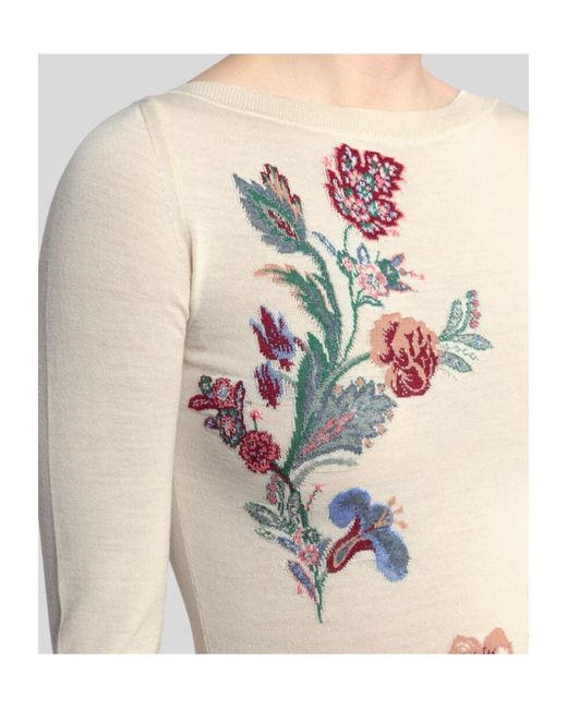 Etro White Floral Motif Knitted Jumper