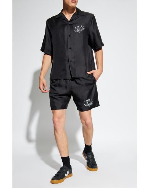 Amiri Black Logo Printed Swim Shorts for men