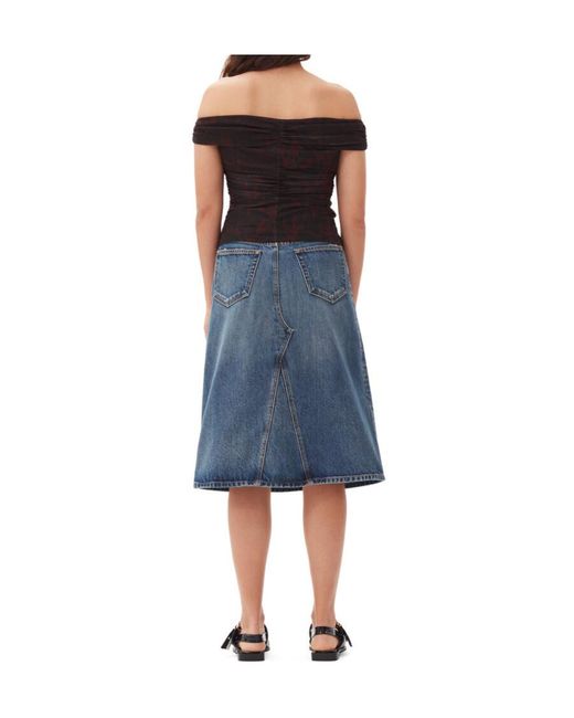 Ganni Blue Heavy Washed Denim Midi Skirt