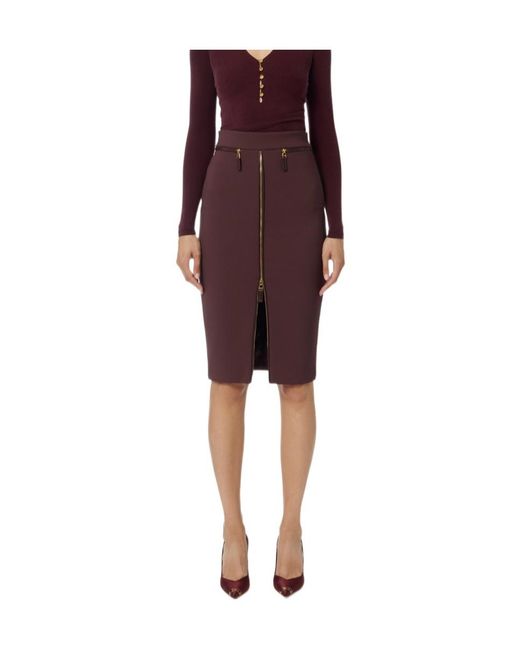 Elisabetta Franchi Red Zip-Detailed Midi Skirt