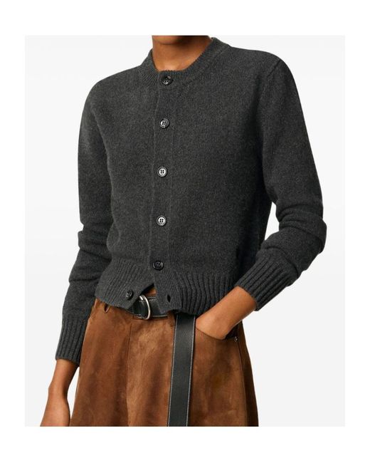 AMI Black Cropped Cashmere-Wool Cardigan With Button Front