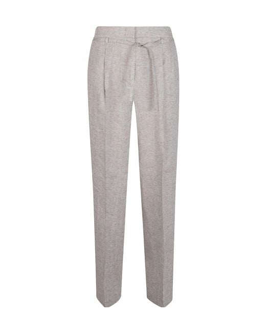 Peserico Gray Pleated Tie-Waist Pants