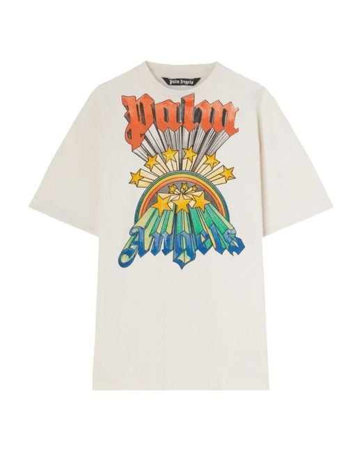 Palm Angels White Rainbow-graphic Crew-neck T-shirt for men