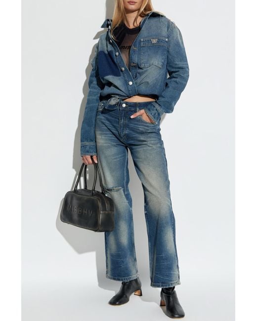 M I S B H V Blue Logo-Patch Distressed Jeans