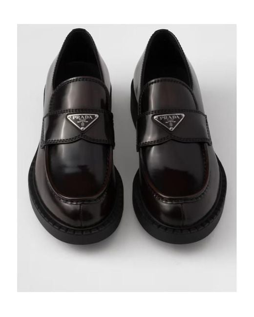 Prada Black Strap-Detailed Rounded-Toe Loafers for men