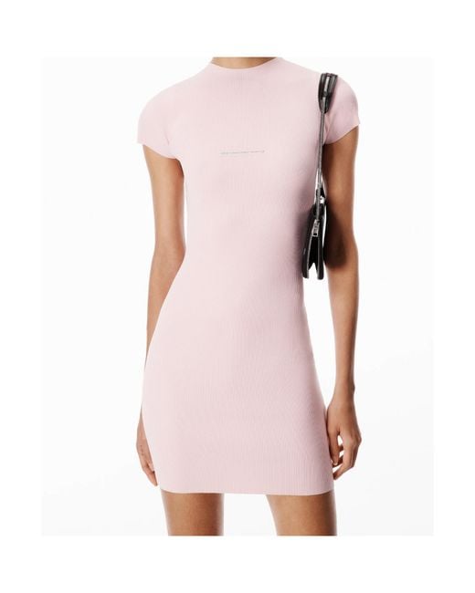 Alexander Wang Pink Ribbed Logo Knitted Dress