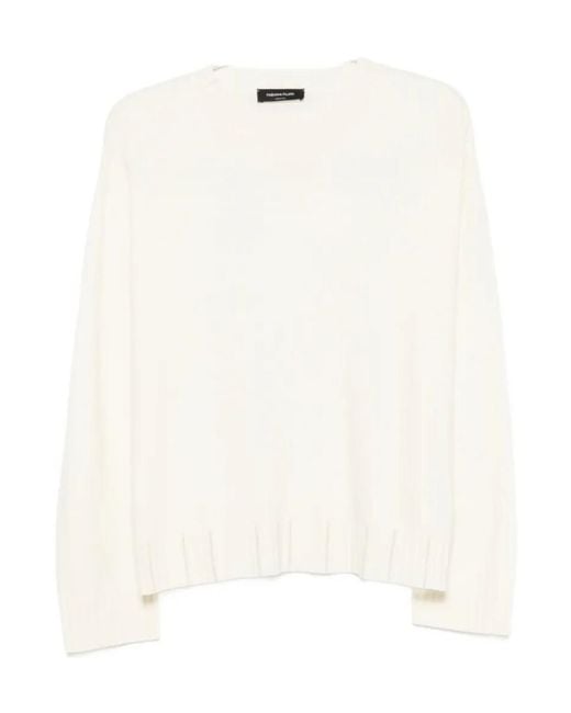 Fabiana Filippi White Ribbed-Trim Crew-Neck Sweater