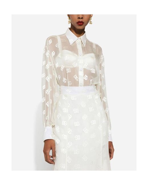 Dolce & Gabbana White Dévoré Silk Shirt With Dg Logo