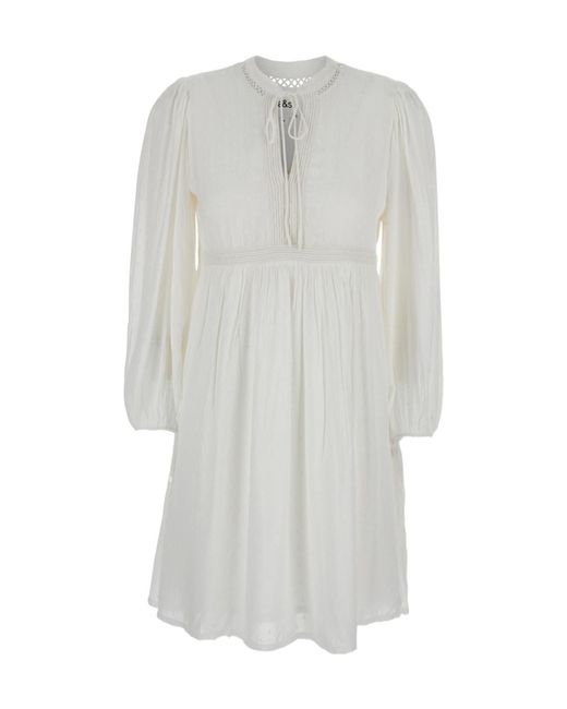 Ba&sh White Crewneck Dress With Front Knot Detail