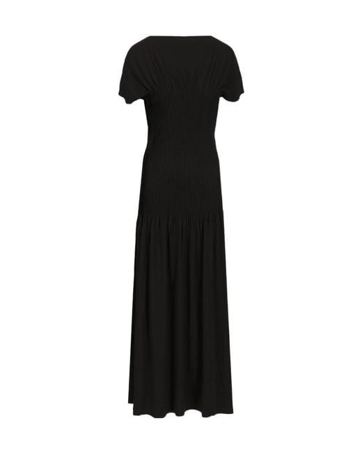 Totême Black Totême Knife-Pleated Boat-Neck Maxi Dress