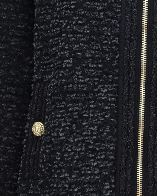 Balmain Black Sequin-Trim Zip Jacket