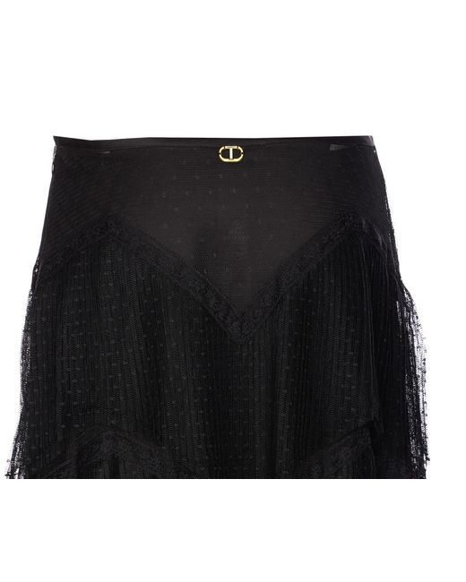 Twinset Black Pleated Tiered Midi Skirt