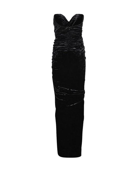 Alexandre Vauthier Black Ruched Velvet Evening Dress With Silhouette And High Slit
