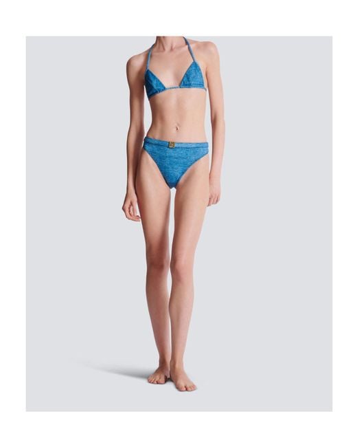 Balmain Blue Denim Two-Piece Swimsuit
