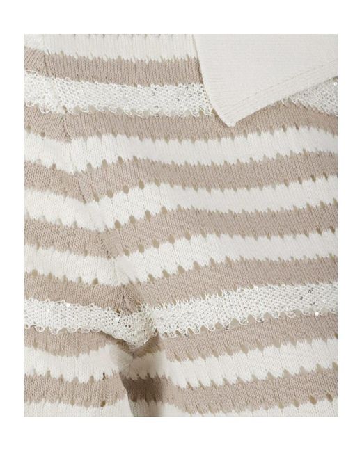 Fabiana Filippi White Striped V-Neck Open-Knit Top
