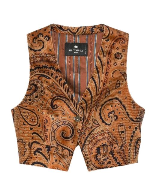 Etro Brown Paisley-Pattern Corduroy Waistcoat