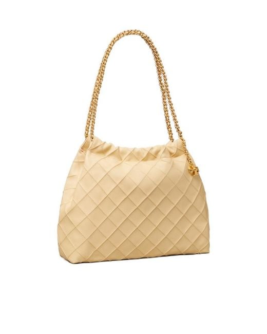 Tory Burch Natural Fleming Drawstring Hobo Bag